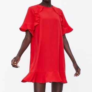 Zara Red Ruffle Hem Dress